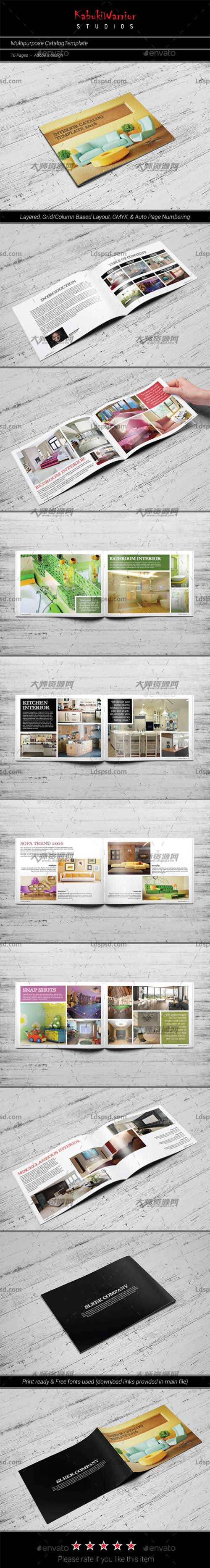Multipurpose Catalog Template,indesign模板－产品目录手册(家居类/16页)
